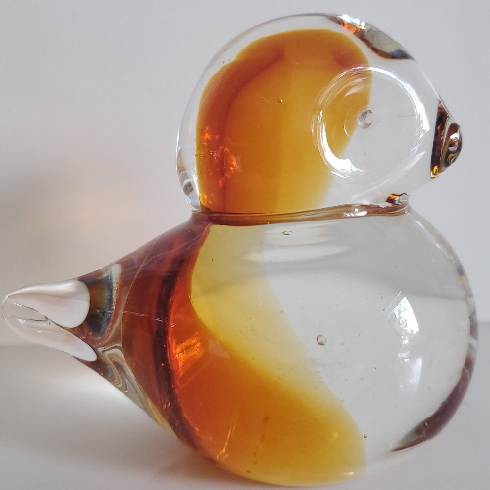 Vintage Amber Art Glass Owl Figurine Paperweight Bird Honey Nature MCM